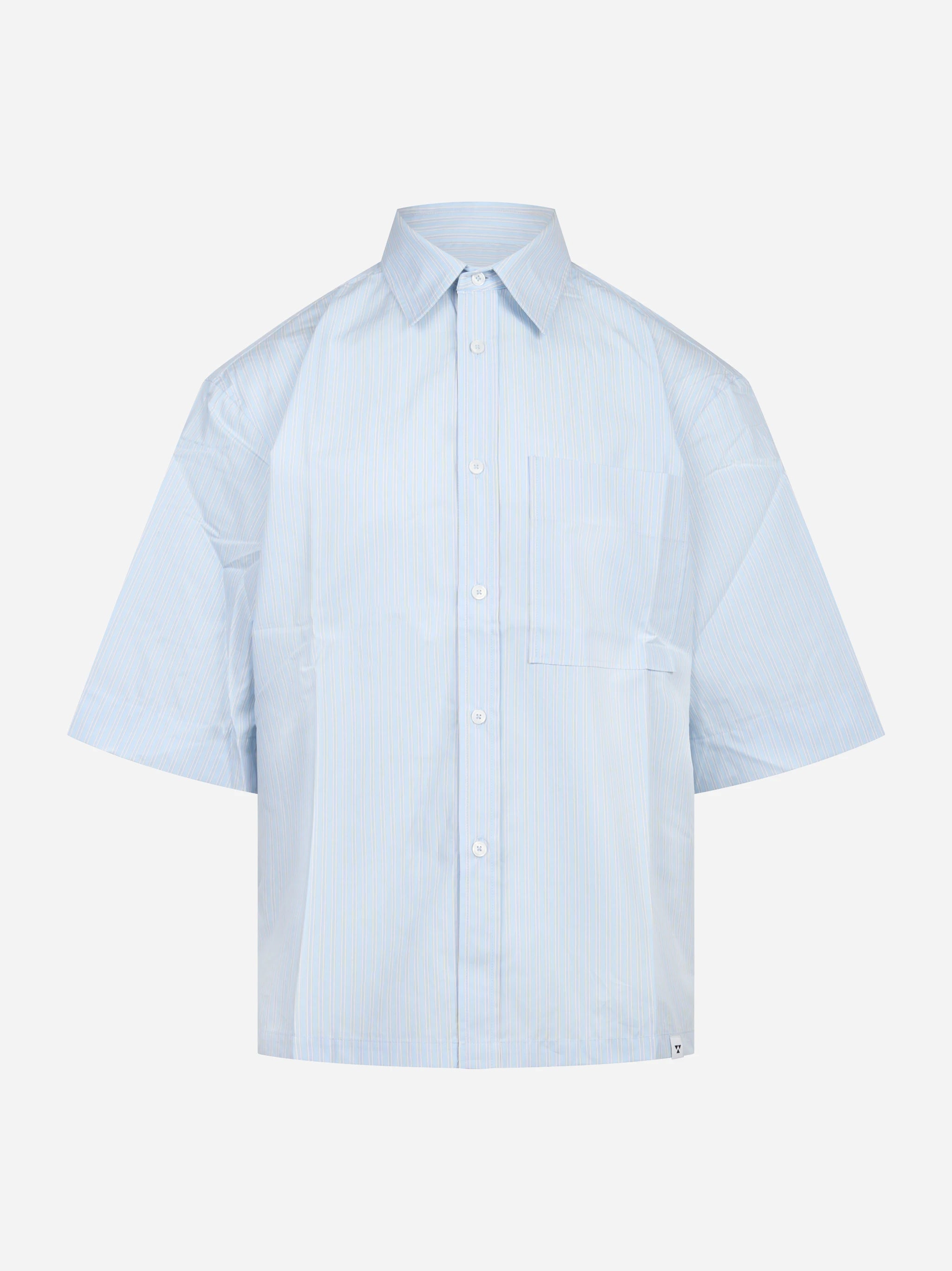 Camicia manica corta in cotone celeste Nelson