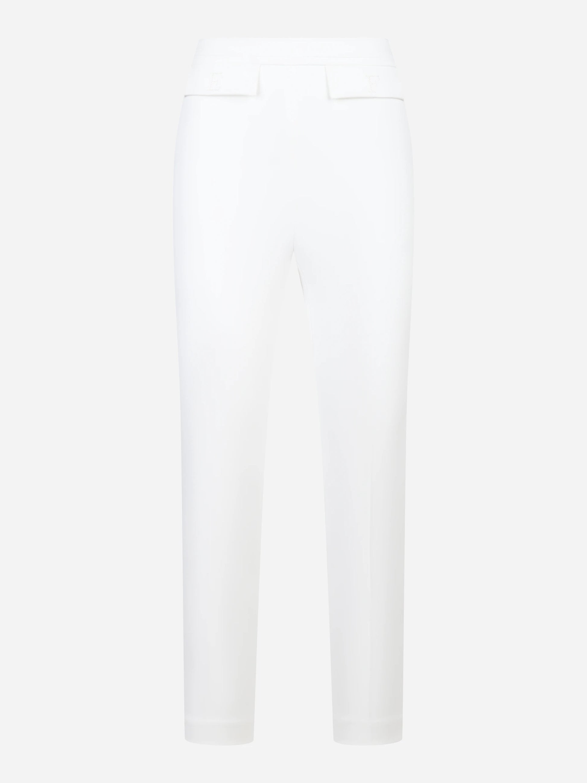Pantalone bianco in doppio crepe stretch con logo ricamato