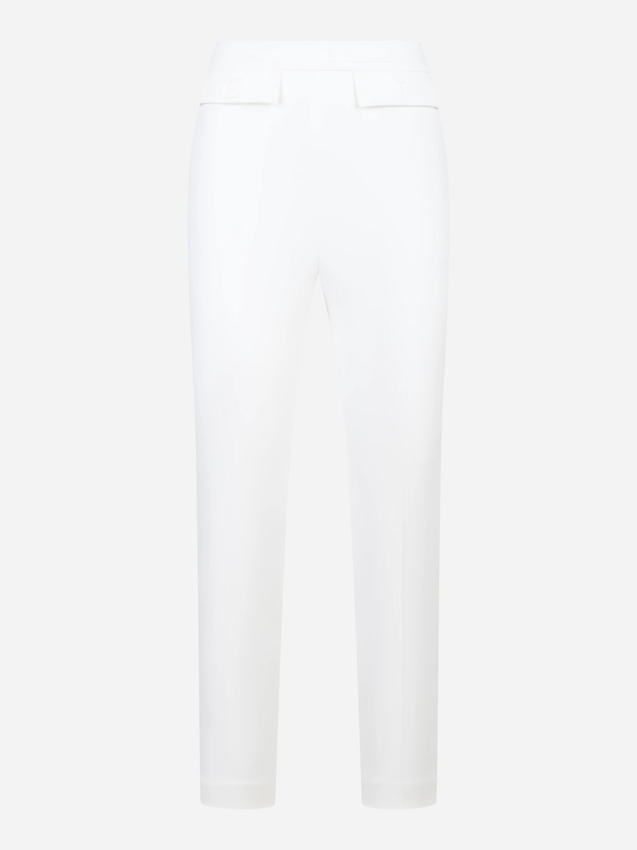 Pantalone bianco in doppio crepe stretch con logo ricamato