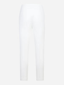 Pantalone bianco in doppio crepe stretch con logo ricamato