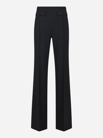 Pantaloni in doppio crepe stretch nero con logo ricamato