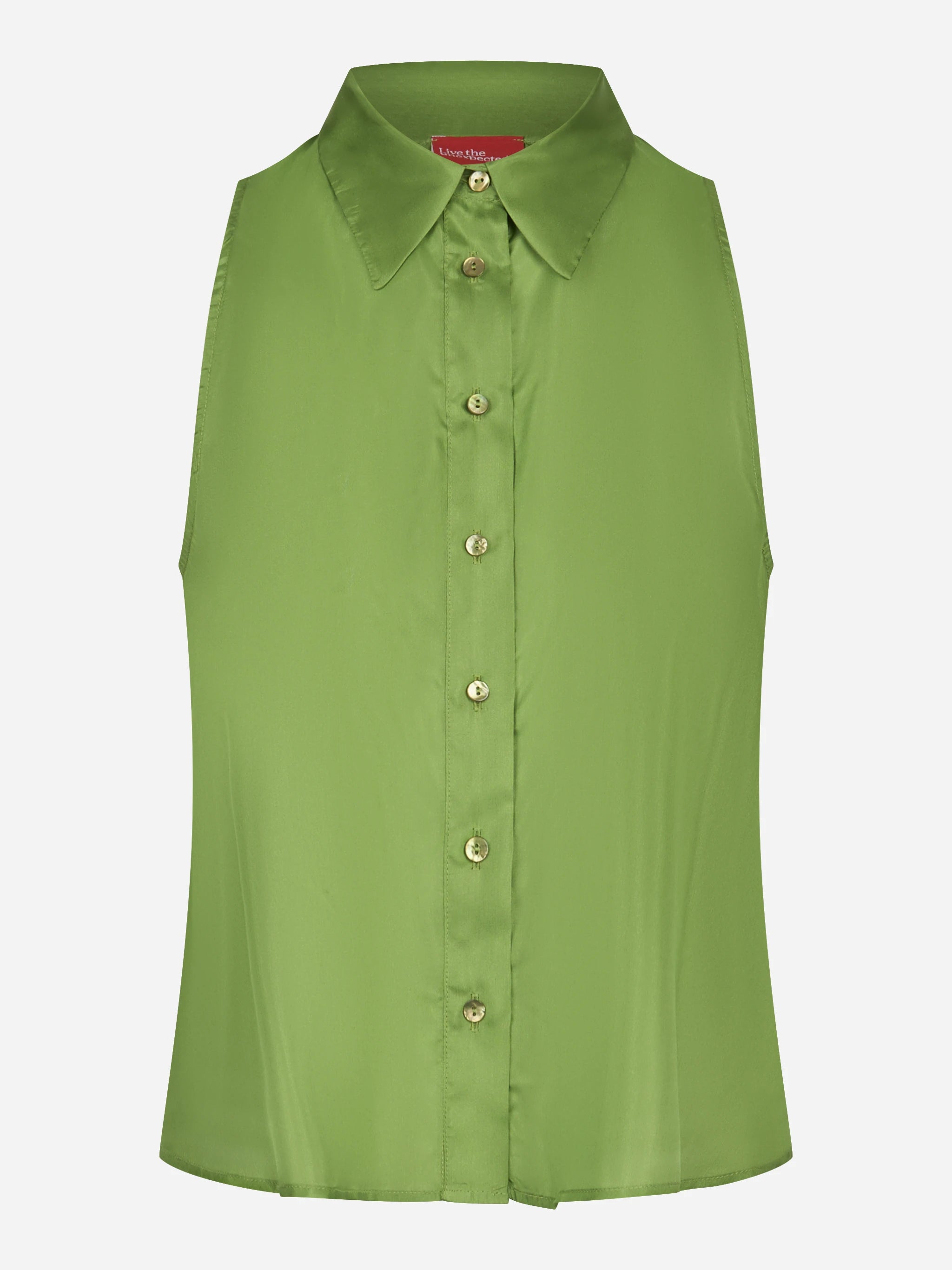 Camicia smanicata in seta verde