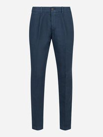 Pantalone con elastico in vita in puro lino blu