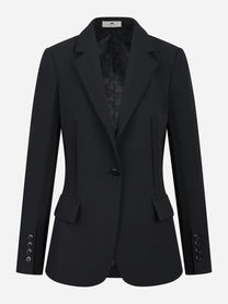 Blazer nero in doppio crepe stretch con motivi a taglio vivo