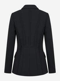 Blazer nero in doppio crepe stretch con motivi a taglio vivo