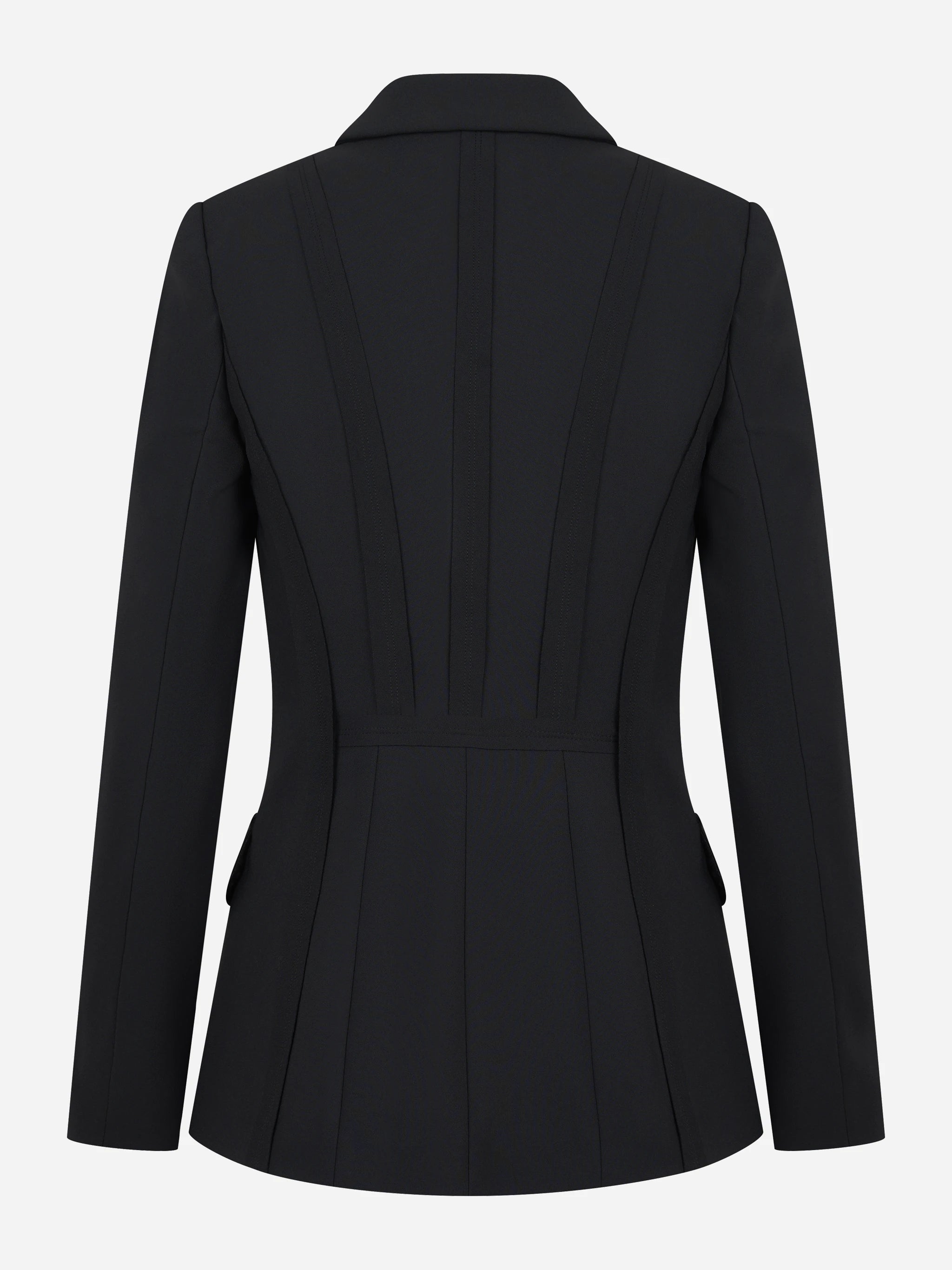 Blazer nero in doppio crepe stretch con motivi a taglio vivo