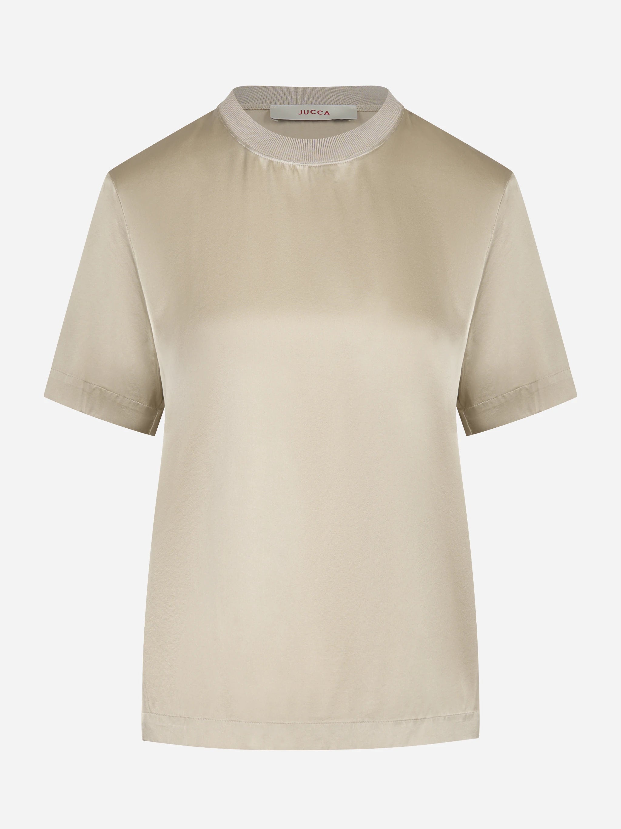 T-shirt girocollo in seta beige