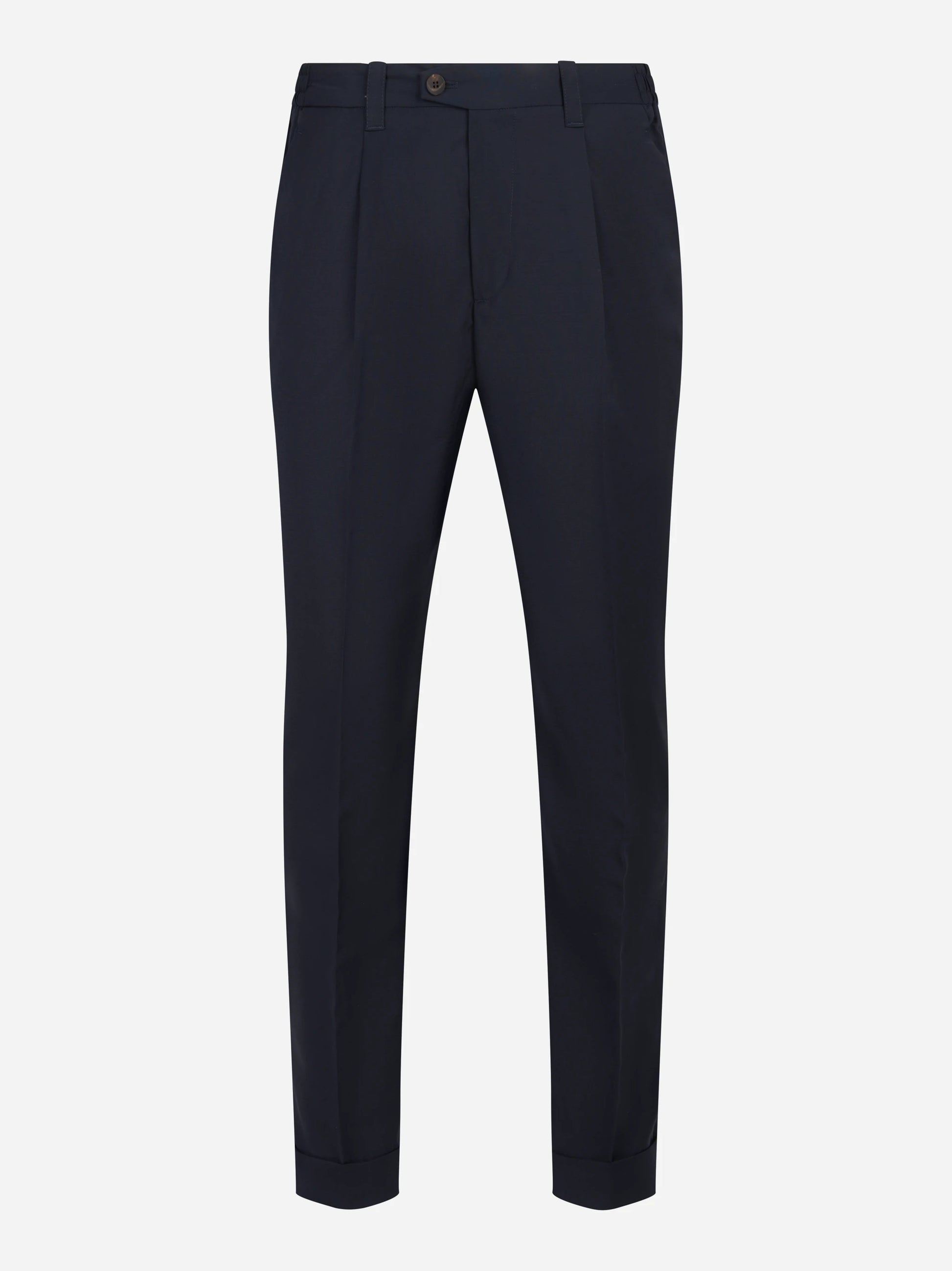 Pantalone regular fit con elastico in vita in fresco lana stretch blu