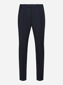 Pantalone regular fit con elastico in vita in fresco lana stretch blu