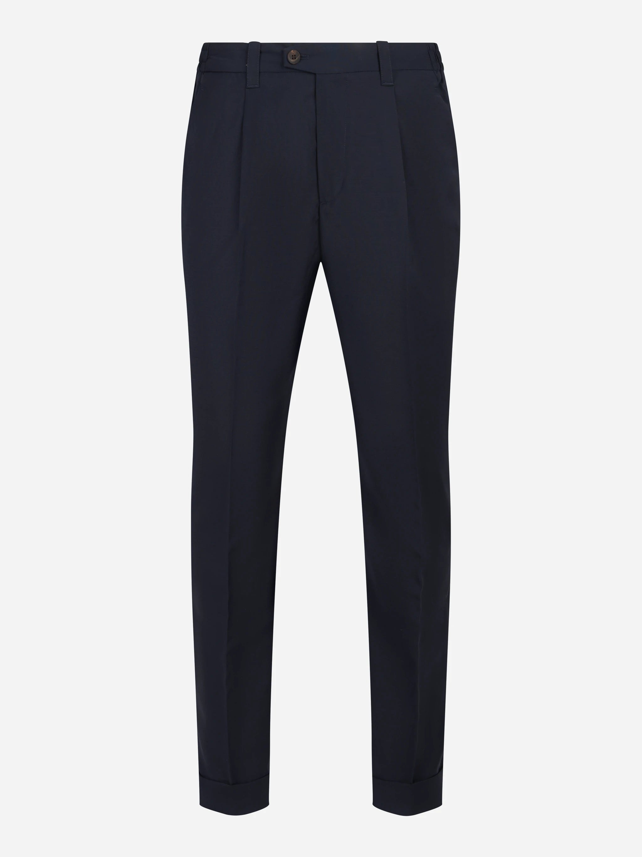 Pantalone regular fit con elastico in vita in fresco lana stretch blu