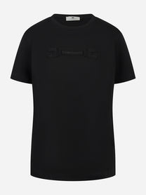 T-shirt girocollo nera con logo