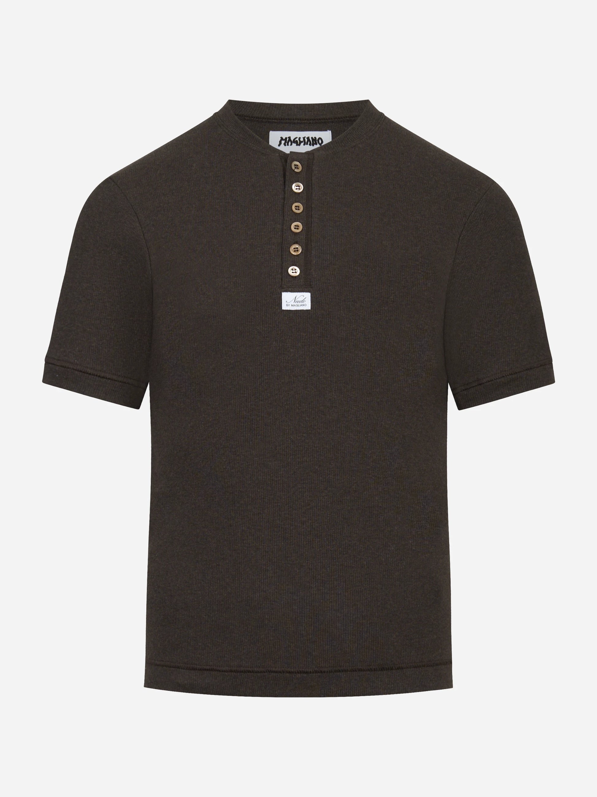 T-shirt serafino Nudo in cotone stretch marrone