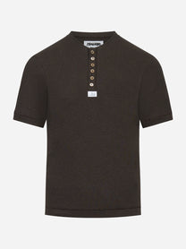 T-shirt serafino Nudo in cotone stretch marrone