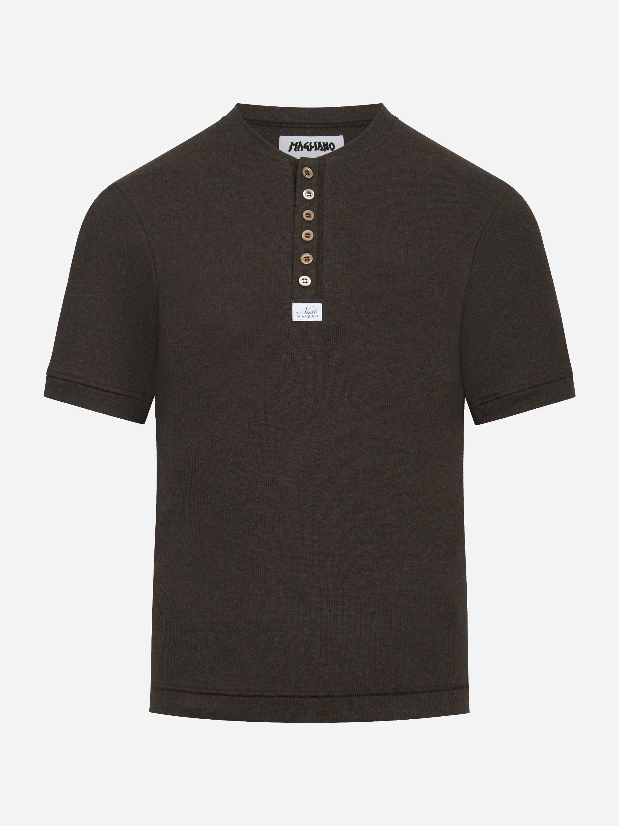 T-shirt serafino Nudo in cotone stretch marrone