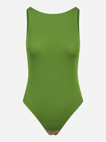 Body in jersey crepe con dettagli logo verde