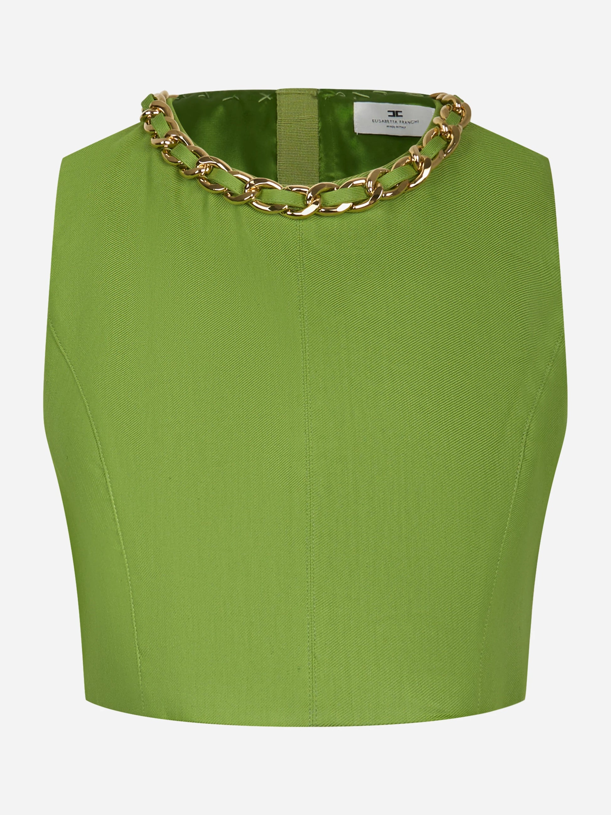 Top in misto lino con catena gioiello