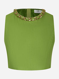 Top in misto lino con catena gioiello