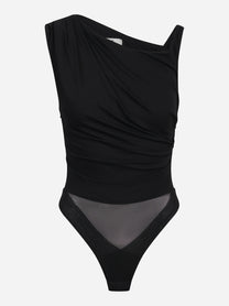 Body in jersey nero con spalla gioiello