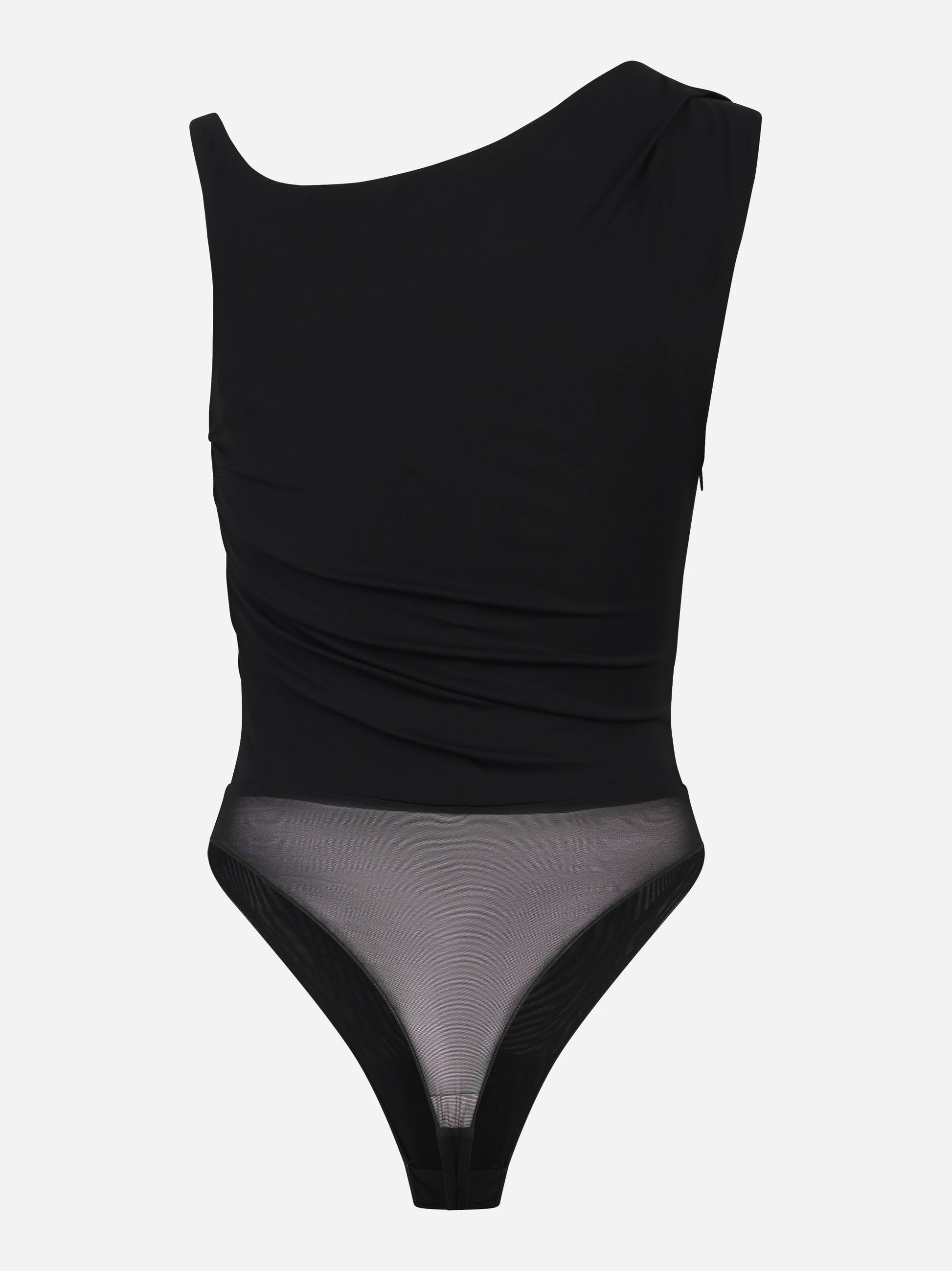 Body in jersey nero con spalla gioiello