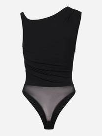 Body in jersey nero con spalla gioiello