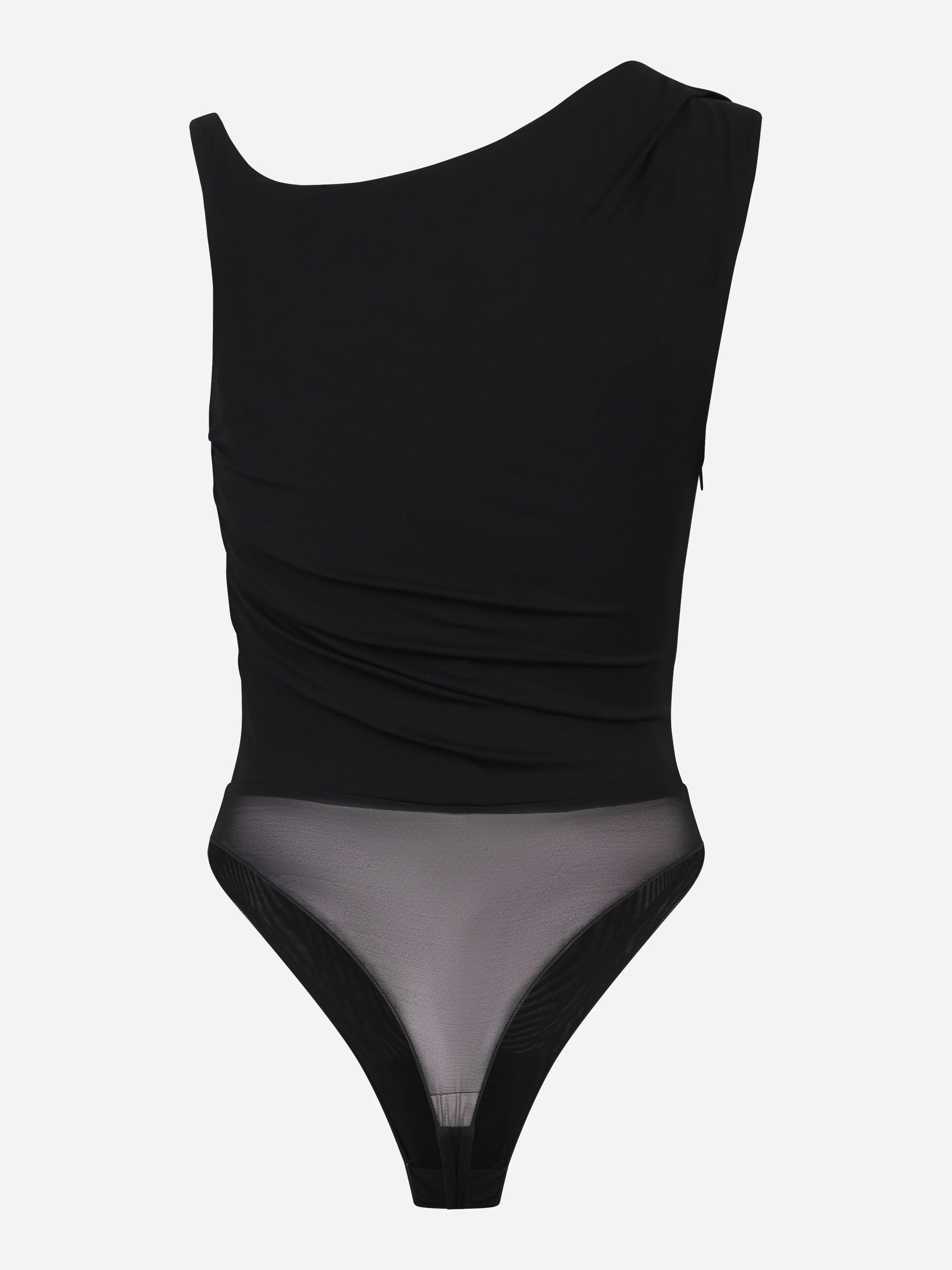 Body in jersey nero con spalla gioiello