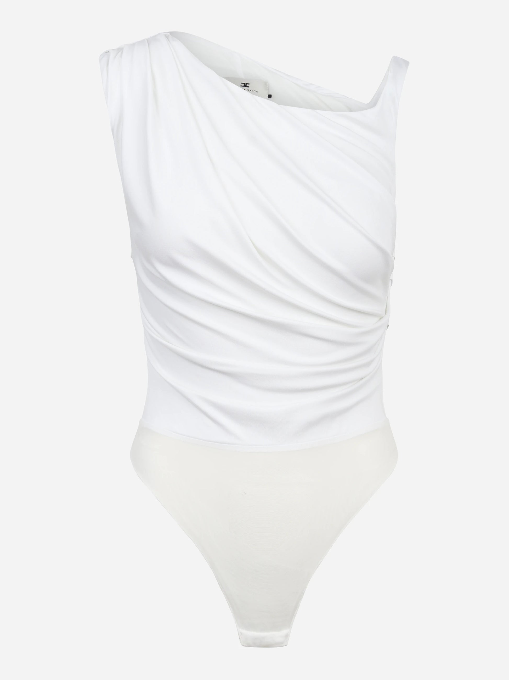 Body in jersey bianco con spalla gioiello