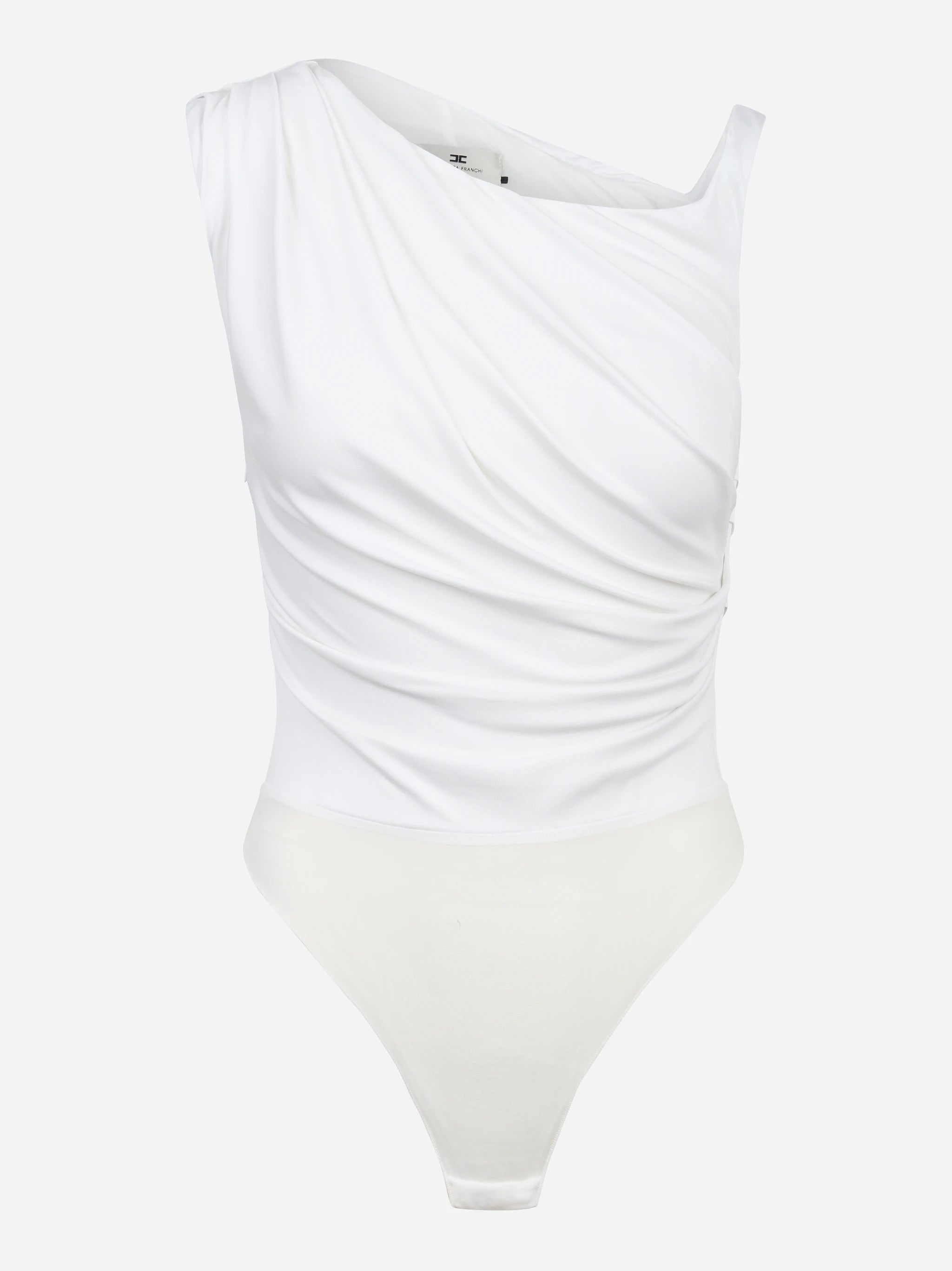 Body in jersey bianco con spalla gioiello