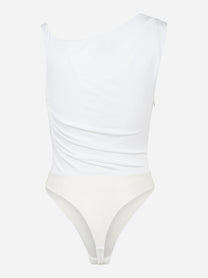 Body in jersey bianco con spalla gioiello
