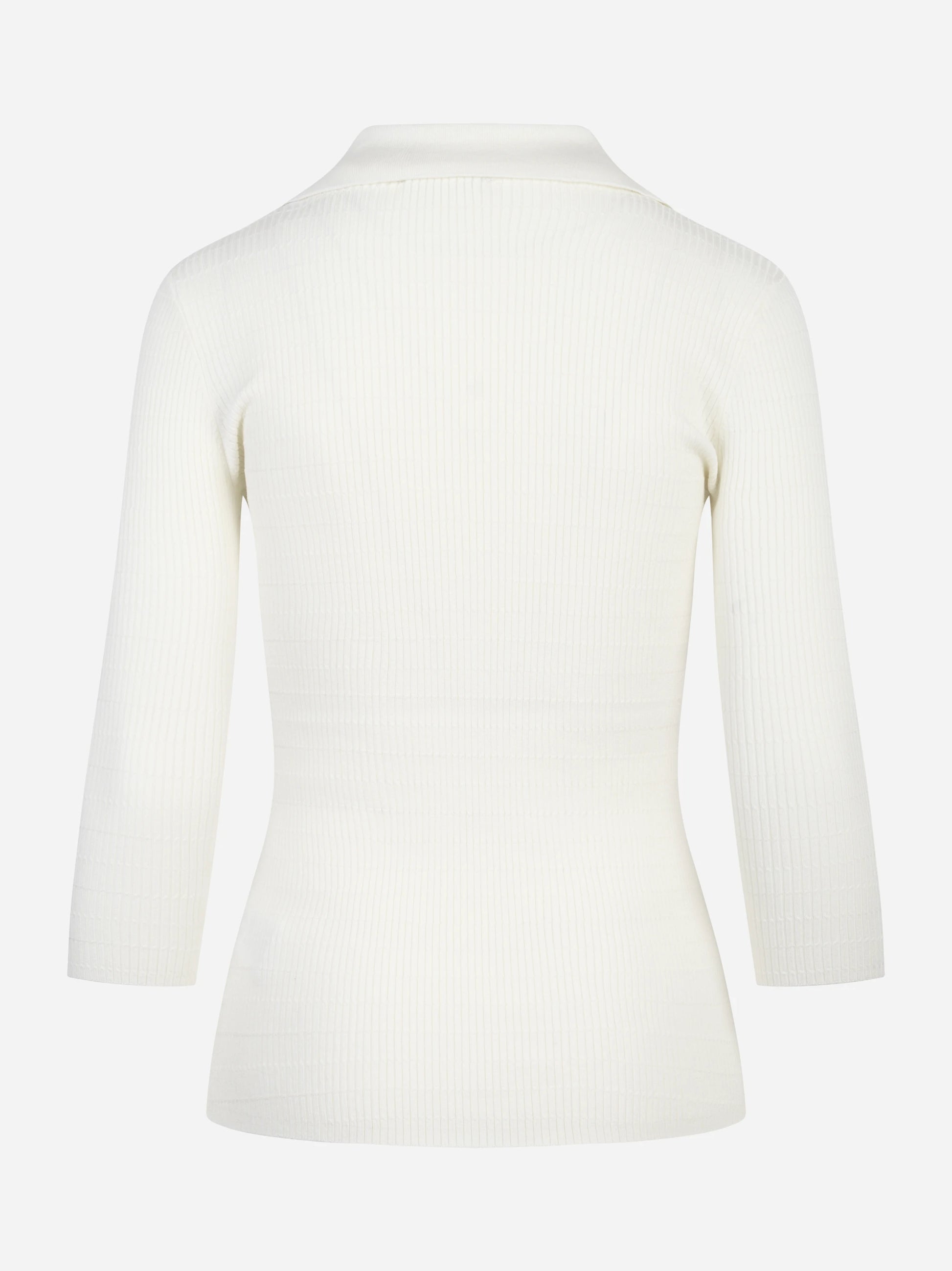 Polo bianca in maglia a micro trecce