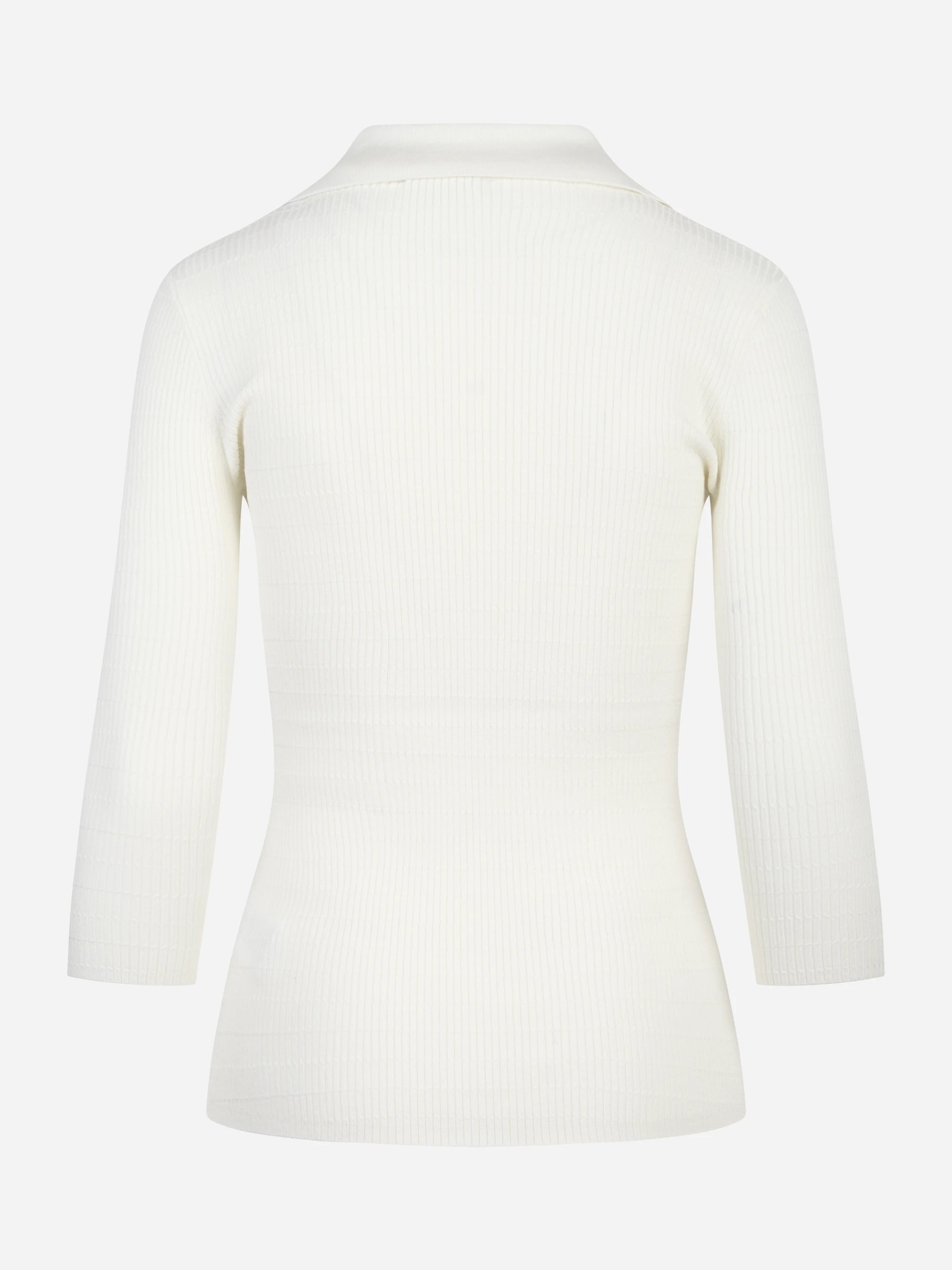 Polo bianca in maglia a micro trecce