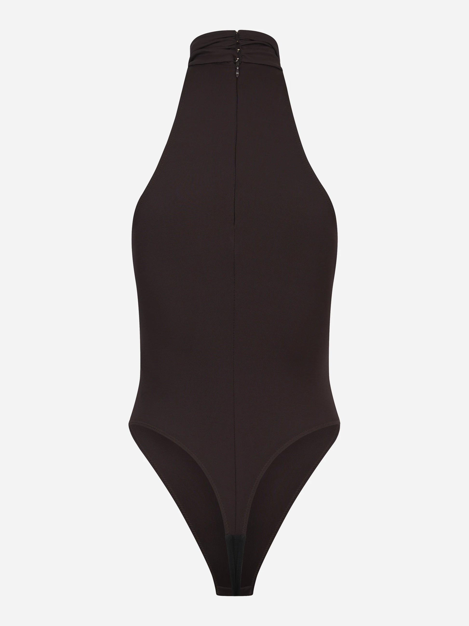 Body in jersey marrone crepe con dettaglio gioiello