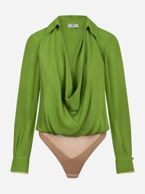 Body in georgette di viscosa verde