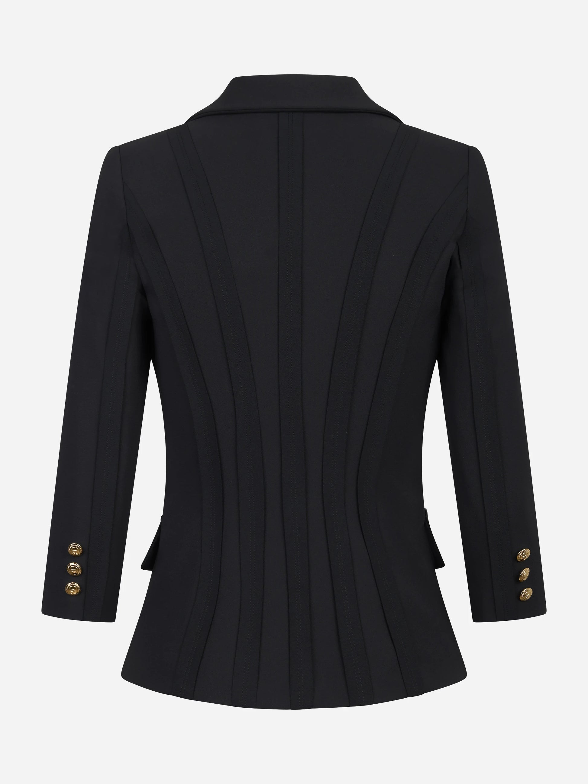 Blazer nero in doppio crêpe stretch con motivi a taglio vivo
