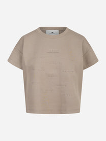 T-shirt beige in jersey con stampa lettering