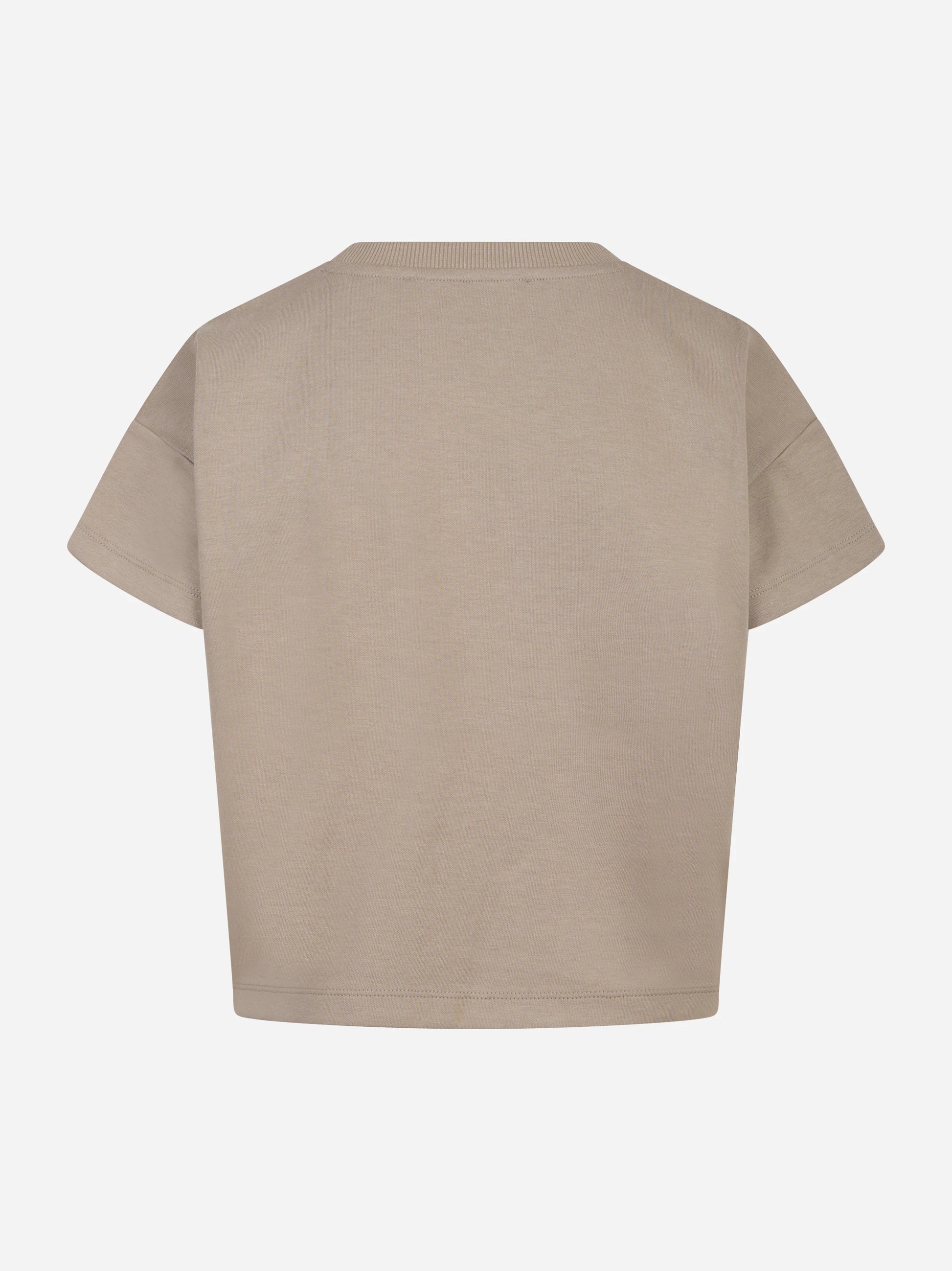 T-shirt beige in jersey con stampa lettering