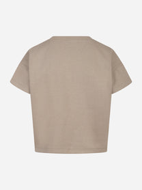 T-shirt beige in jersey con stampa lettering