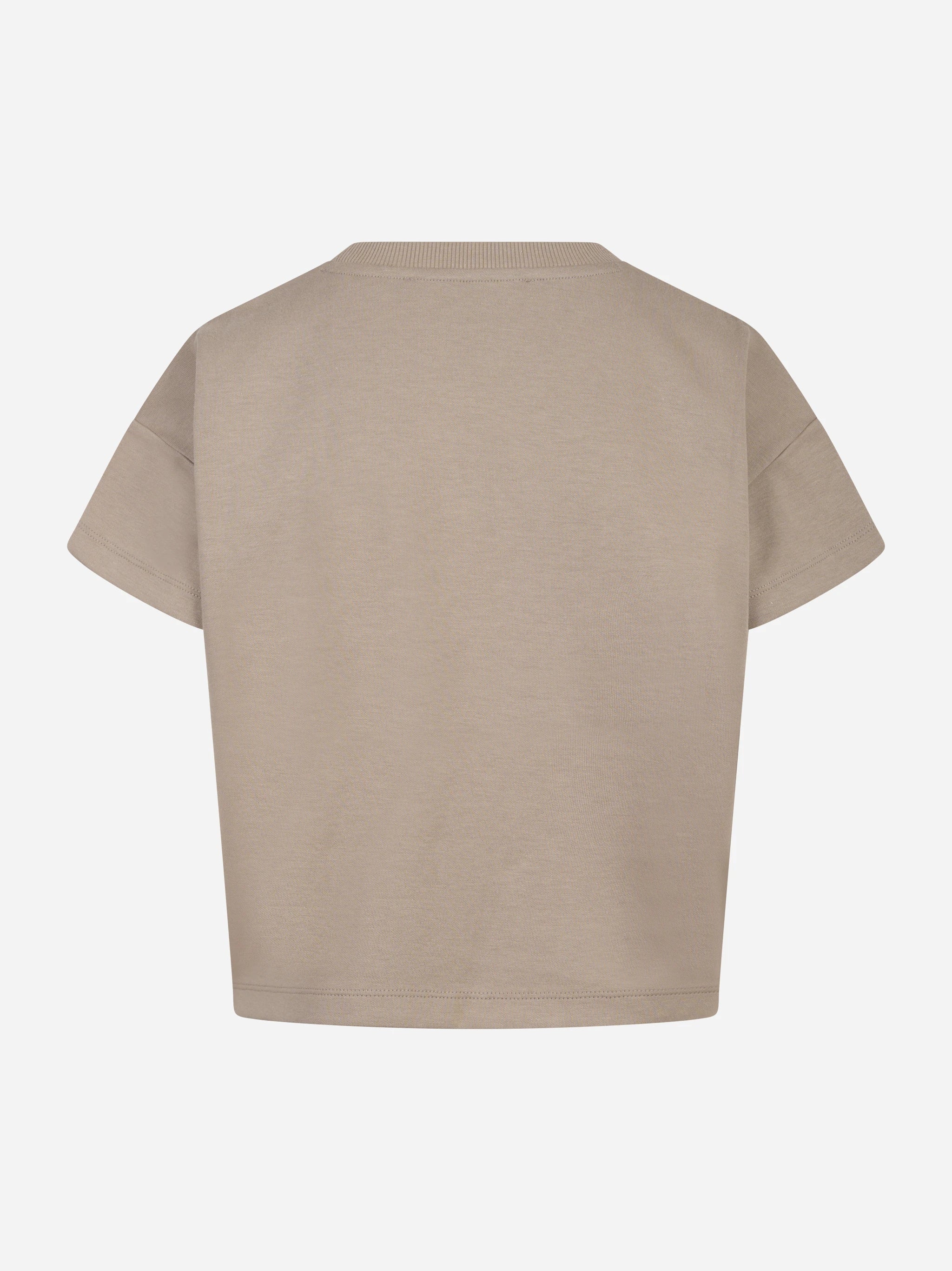 T-shirt beige in jersey con stampa lettering