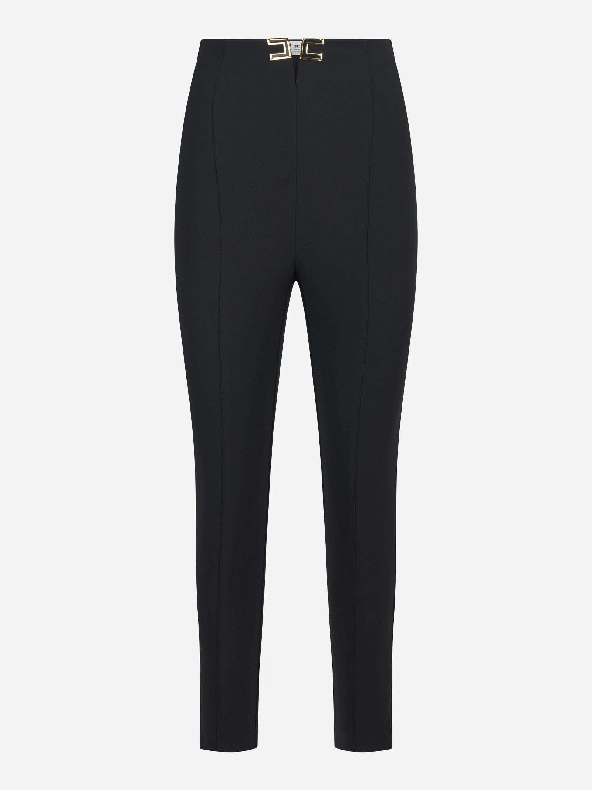 Pantalone nero in doppio crepe stretch con dettagli logo