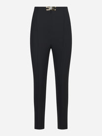 Pantalone nero in doppio crepe stretch con dettagli logo