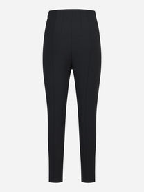 Pantalone nero in doppio crepe stretch con dettagli logo
