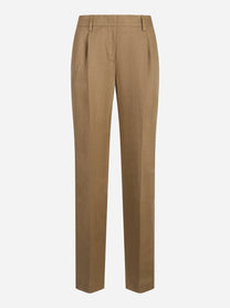 Pantalone loose fit in puro lino beige