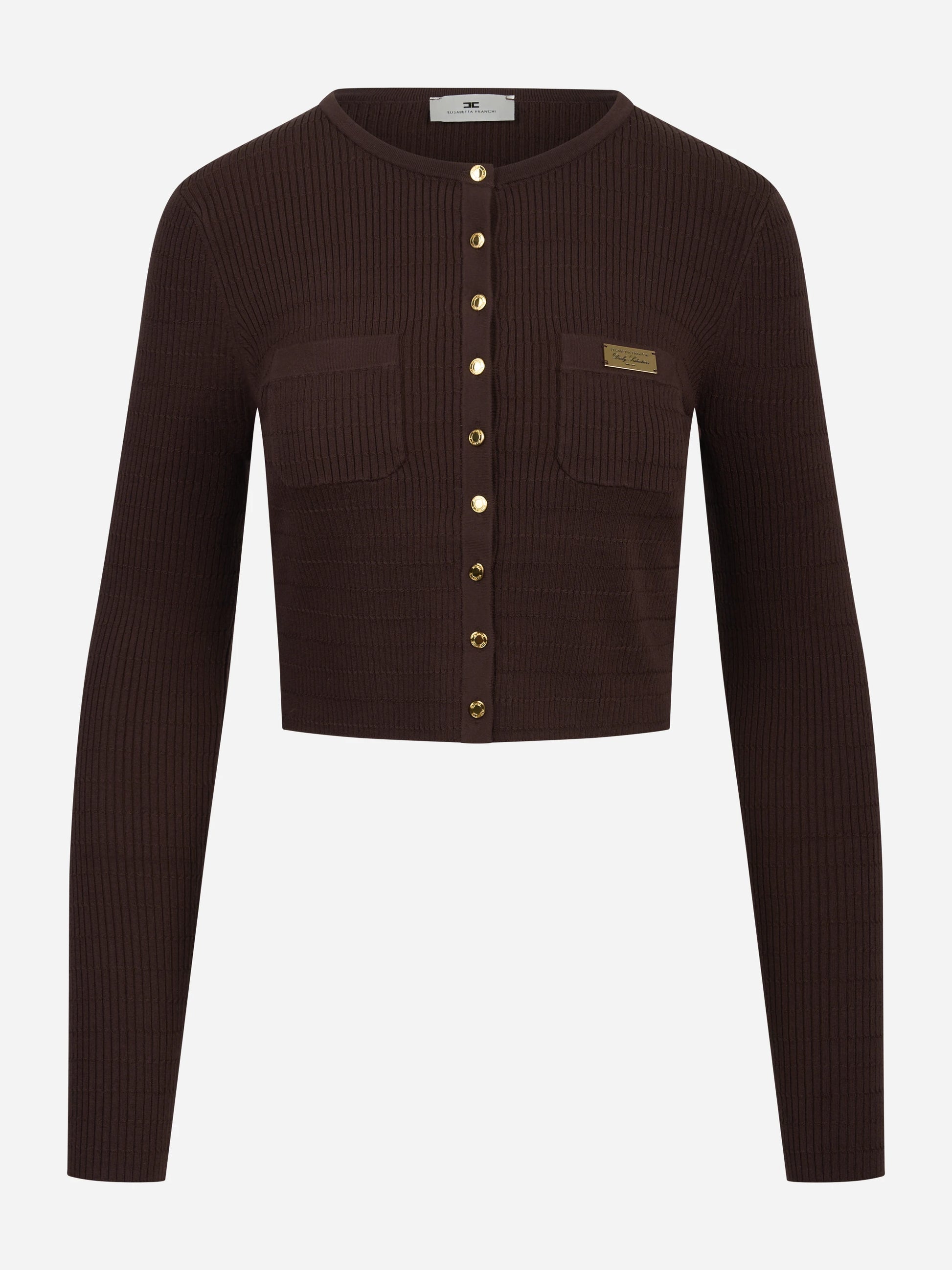 Cardigan in maglia marrone a micro trecce