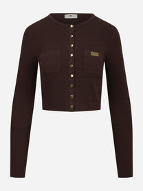 Cardigan in maglia marrone a micro trecce