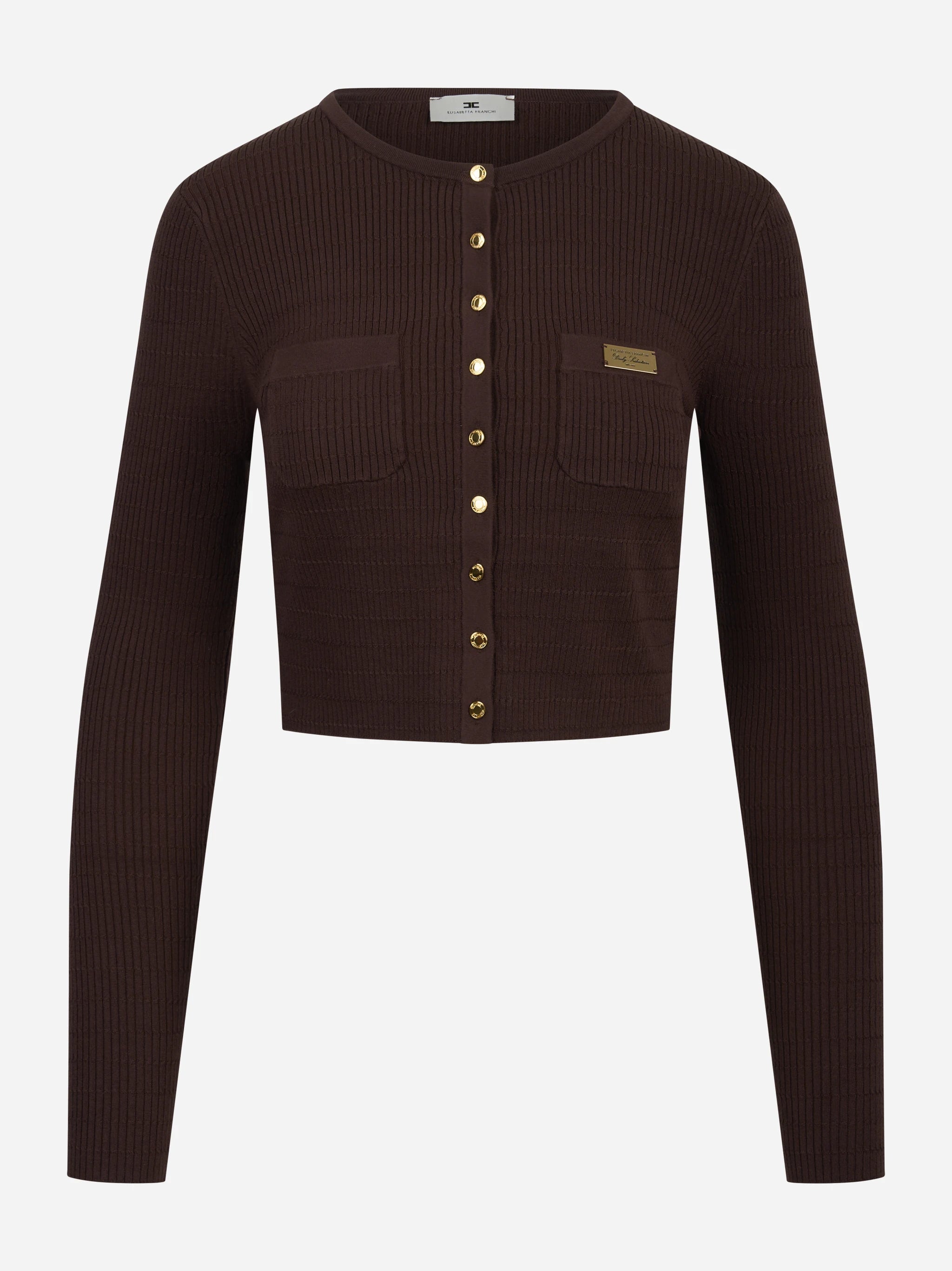 Cardigan in maglia marrone a micro trecce