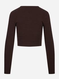 Cardigan in maglia marrone a micro trecce