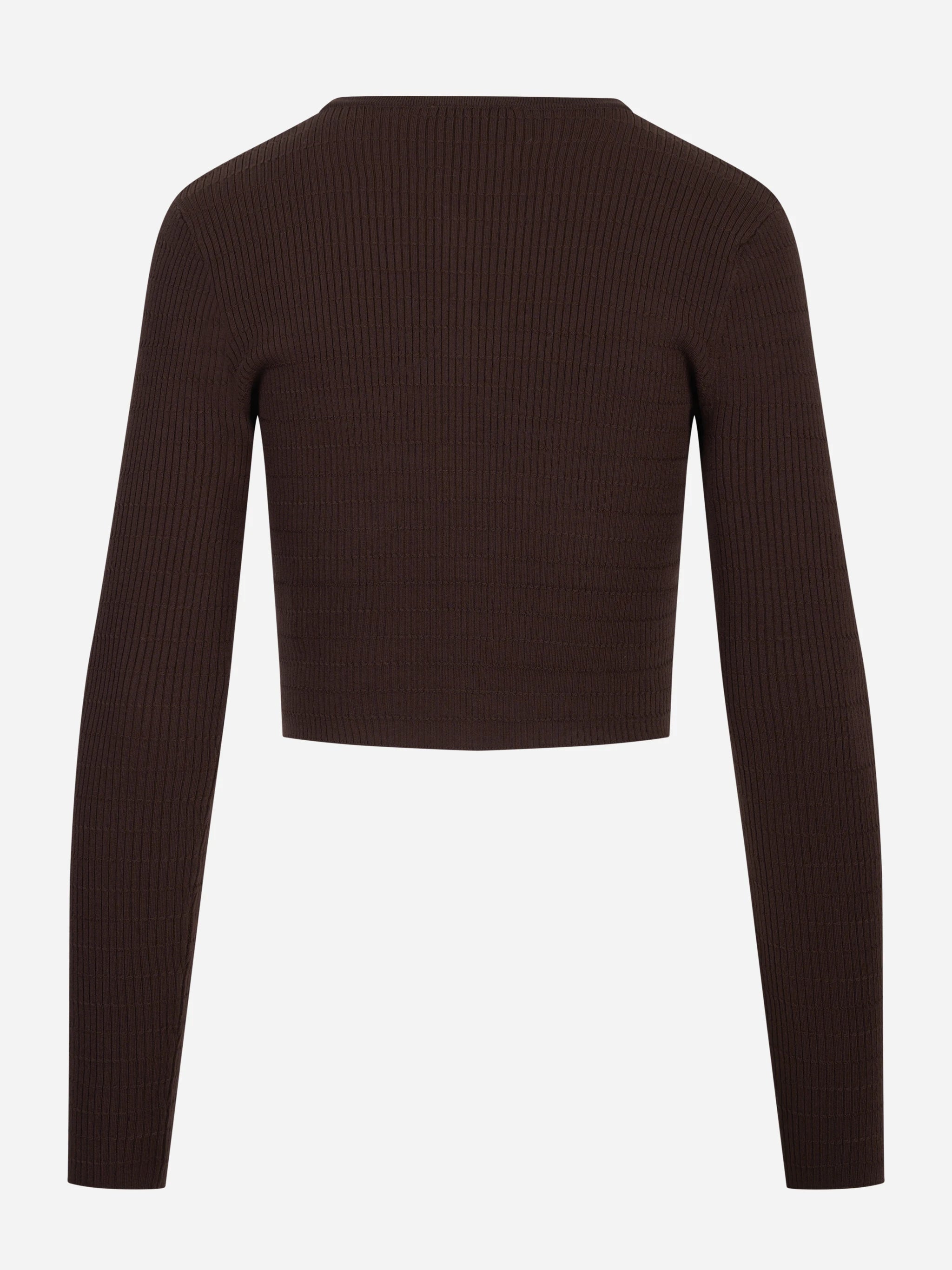 Cardigan in maglia marrone a micro trecce