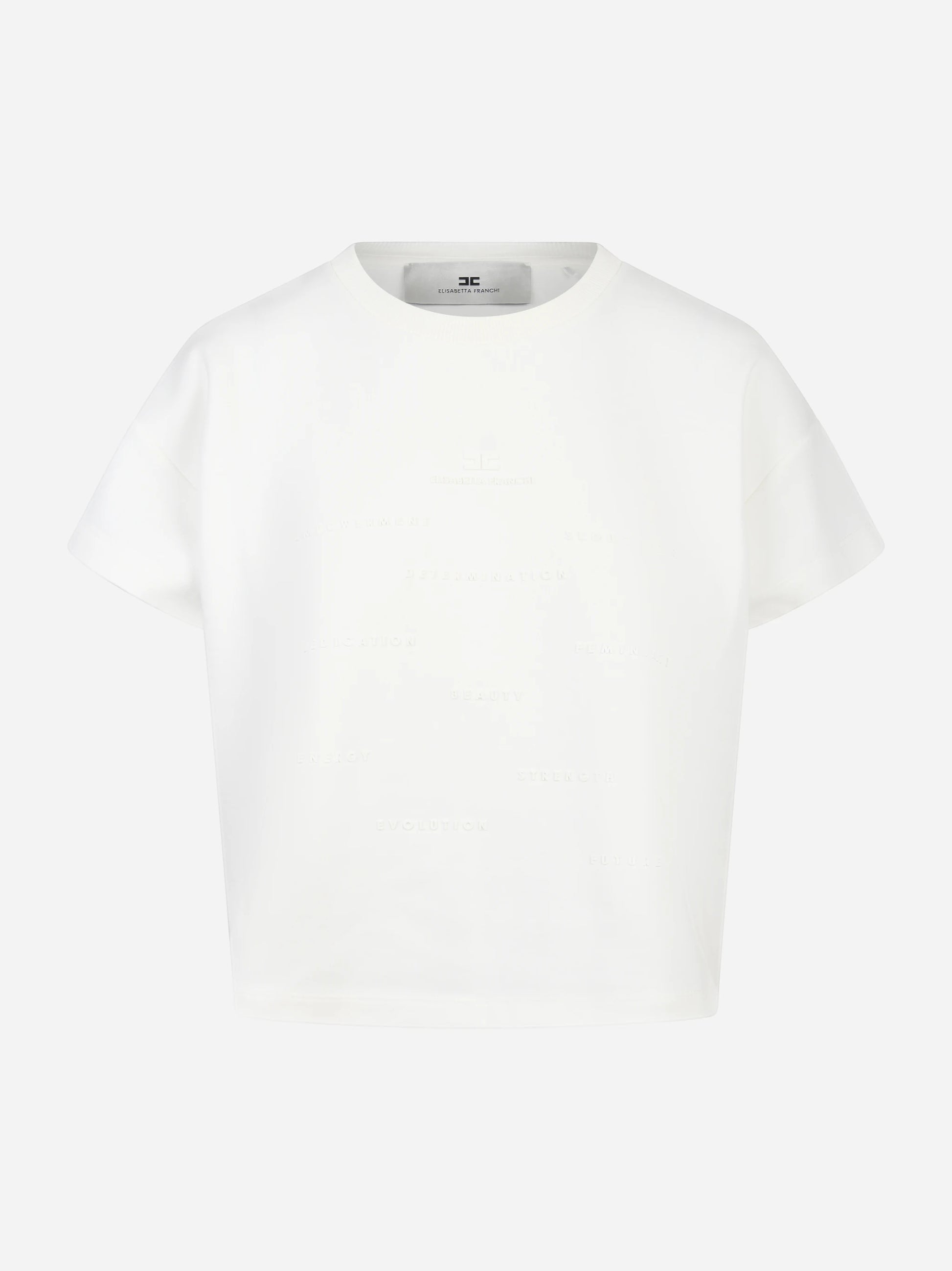 T-shirt bianca in jersey con stampa lettering