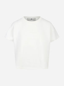 T-shirt bianca in jersey con stampa lettering