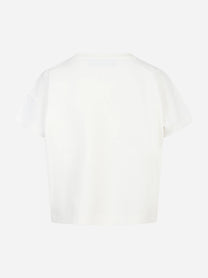 T-shirt bianca in jersey con stampa lettering