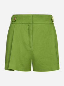 Shorts in misto lino con cinturini verde